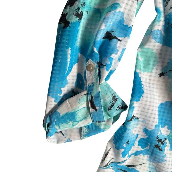 Kim Rogers Floral Button Front Blouse XL Blue White Roll Sleeve NWT - Picture 4 of 10